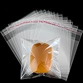 Soarvita Clear Self Sealing Cookie Bags: 4x4 Inches 100 Pcs Plastic Resealable Gift Wrap Cellophane Bags for Packaging Cookies, Candy, Treat, Gifts, Snacks and Party Favors - Self Adhesive Wrappers