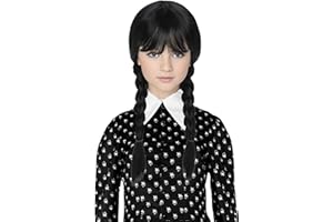 M MISS U HAIR Miss U Hair Long Straight Black Braided Wig with Bangs Gothic 2 Pigtails Halloween Party Wig