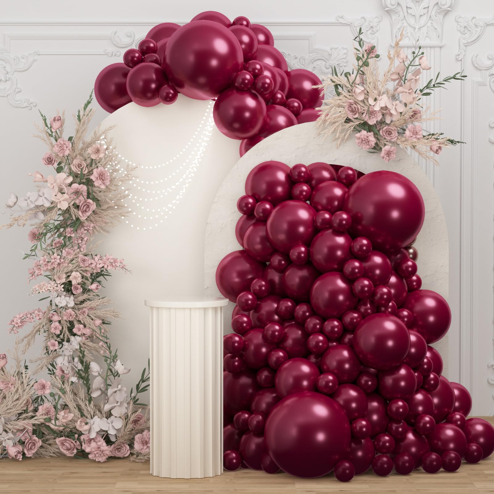 Photo 1 of 108Pcs Burgundy Double Stuffed Balloons Different Size, 18/12/10/5 inch Maroon Wine Red Balloons Garland Arch kit for Birthday Mother Day Baby Shower Wedding Party Decorations