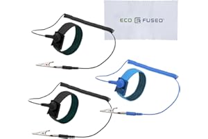 ECO-FUSED Anti Static Wrist Straps - 3 Pack - Reusable Anti-Static Wrist Straps Equipped with Grounding Wire and Alligator Clip - Enables You to Ground Yourself(2x Black + 1x Blue)