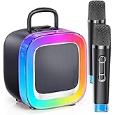 Kinglucky (Exclusive Edition) Karaoke Machine, Portable Bluetooth Speaker with 2 Wireless Microphones for Adults & Kids with Lights, Karaoke for Smartphones, Birthday, Family, Home Party Gifts Black