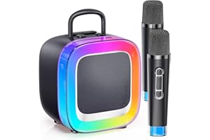 Kinglucky 2025 Upgrade Karaoke Machine, Portable Bluetooth Speaker with 2 Wireless Microphones for Adults & Kids with Lights, Karaoke for All Smartphones, Birthday, Family, Home Party or Gifts (Black)