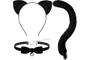 Spooktacular Creations Halloween Black Cat Dalmatian Fox Costume Accessories Set with Ears Headband with Choker Bow Tie Tail