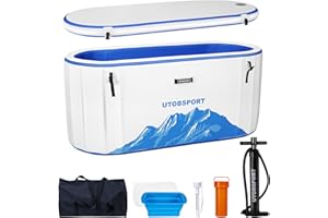 UTOBSPORT Inflatable Ice Bath Tub Cold Plunge Pod for Athletes Recovery BathTub with Lid, Water Chiller Compatible - Outdoor & Indoor, Large XL-137 Gallons/Outside Size 59"x31"x29" Blue