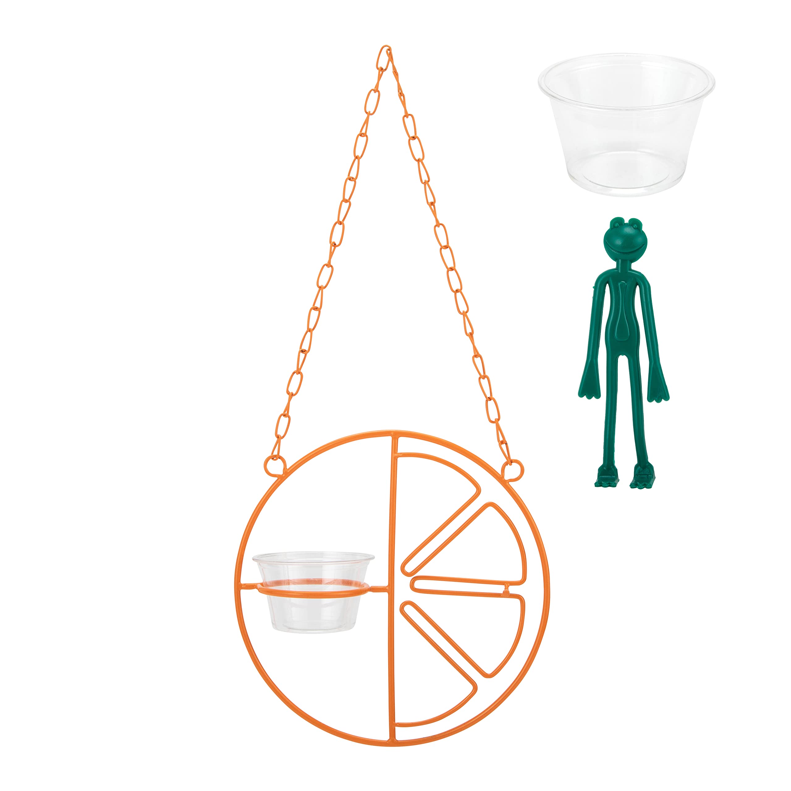 Katai – Oriole Bird Feeder with Jelly Bowl – 19cm Orange Hanging Fruit Feeder for Garden Birds – Durable Steel Frame with Frog Plant Tie Included