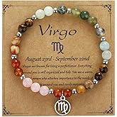 YIZHEDE Zodiac Natural Stone Bracelet – Handmade Crystal Healing Bracelet with Zodiac Charm – Adjustable Beaded Jewelry Gift for Women Men Girls