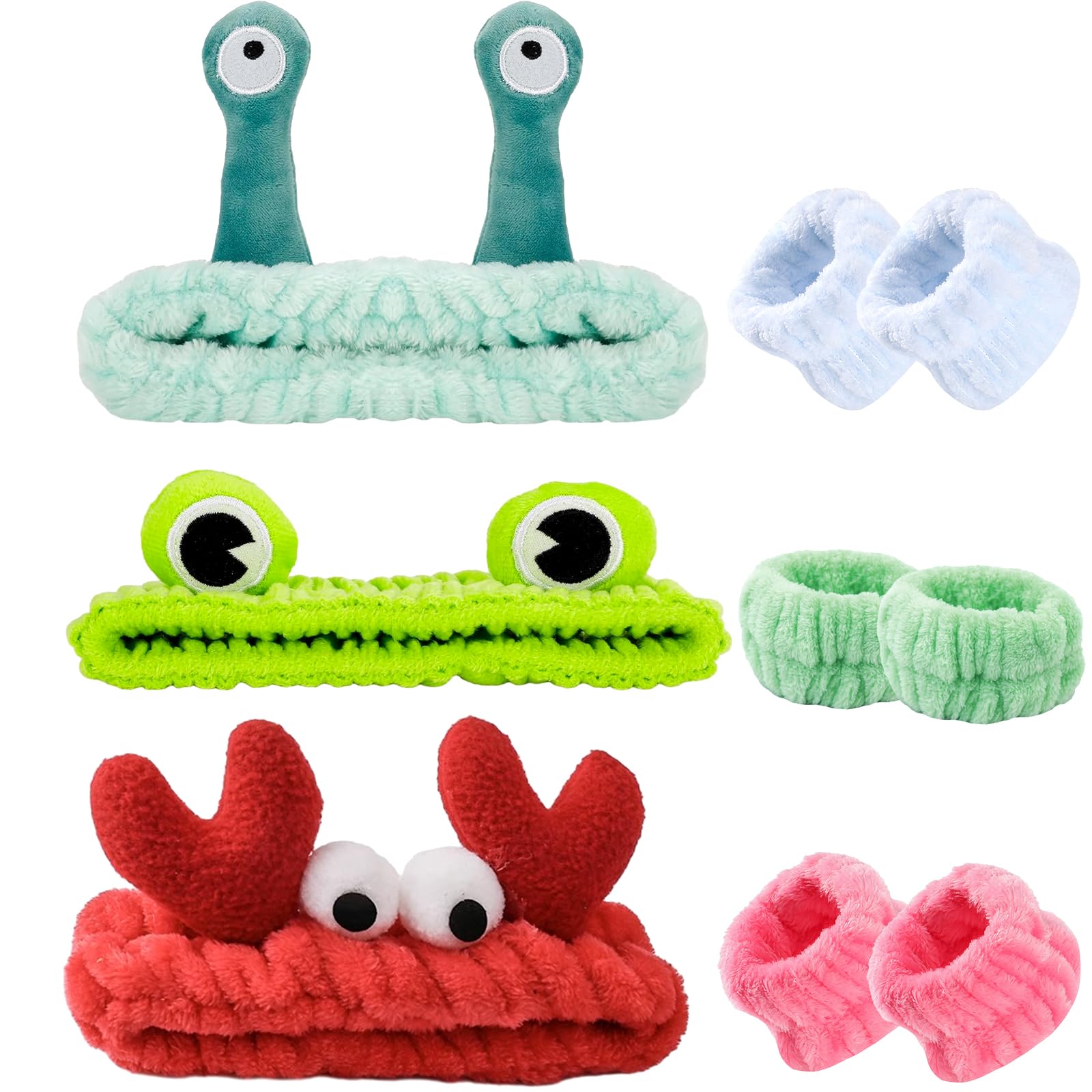 9 Pcs Face Wash Headband Set, Animal Spa Headband with Wristband, Elastic Hair Bands, Creative Soft Makeup Headbands, Cute Cartoon Head Band for Showers, Sports, Skincare, Beauty