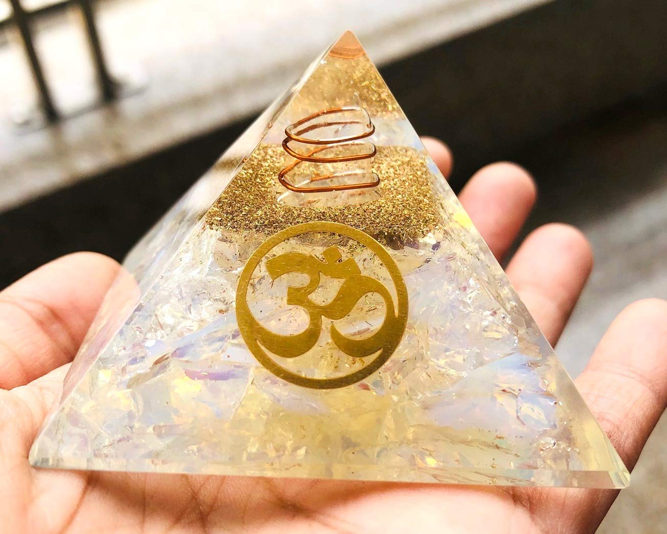 crystalmiracle Opalite Orgone 48 MM Pyramid Protective Energy Crystal Healing Wellness Reiki Feng Shui Gift Gemstone Bagua Vaastu