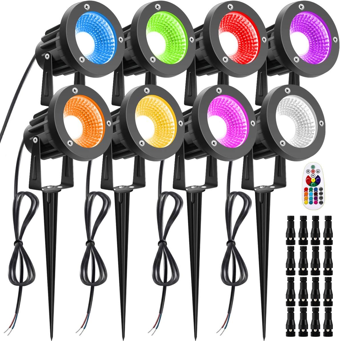 Landscape Lights LUYE 12W RGB Remote Control LED Landscape Lighting with Low Voltage Connector Pathway Lights IP66 Waterproof Color Changing Garden Yards Decorative Lights for Indoors Outdoors 8 Pack