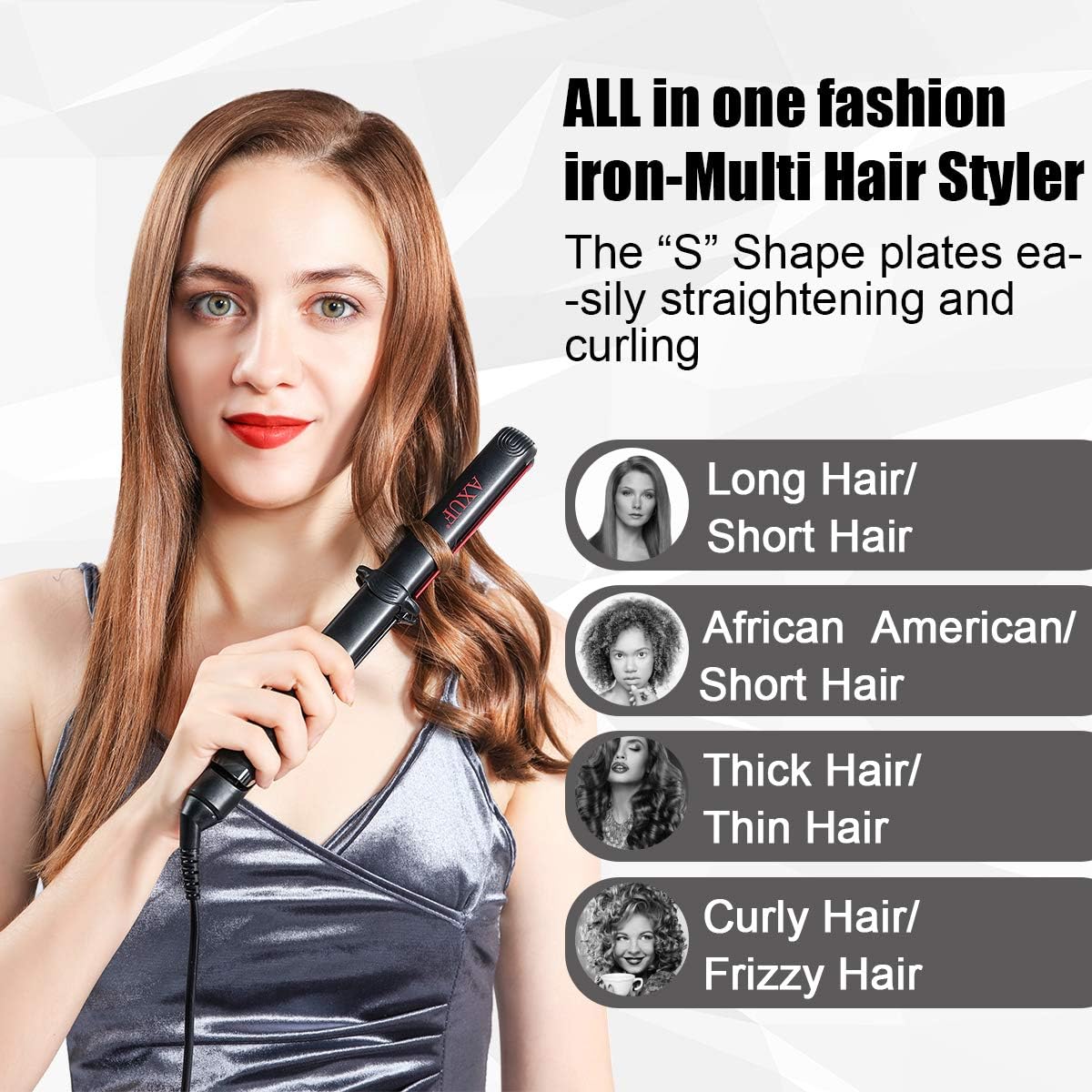 Professional Titanium Flat Iron Hair Straightener and Curler, AXUF 2 in 1 Nano Tourmaline Ceramic Straightener and Curling Iron for All Hair Types with Adjustable Temp, 1 Inch Dual Voltage,Auto Off: Health & Personal Care