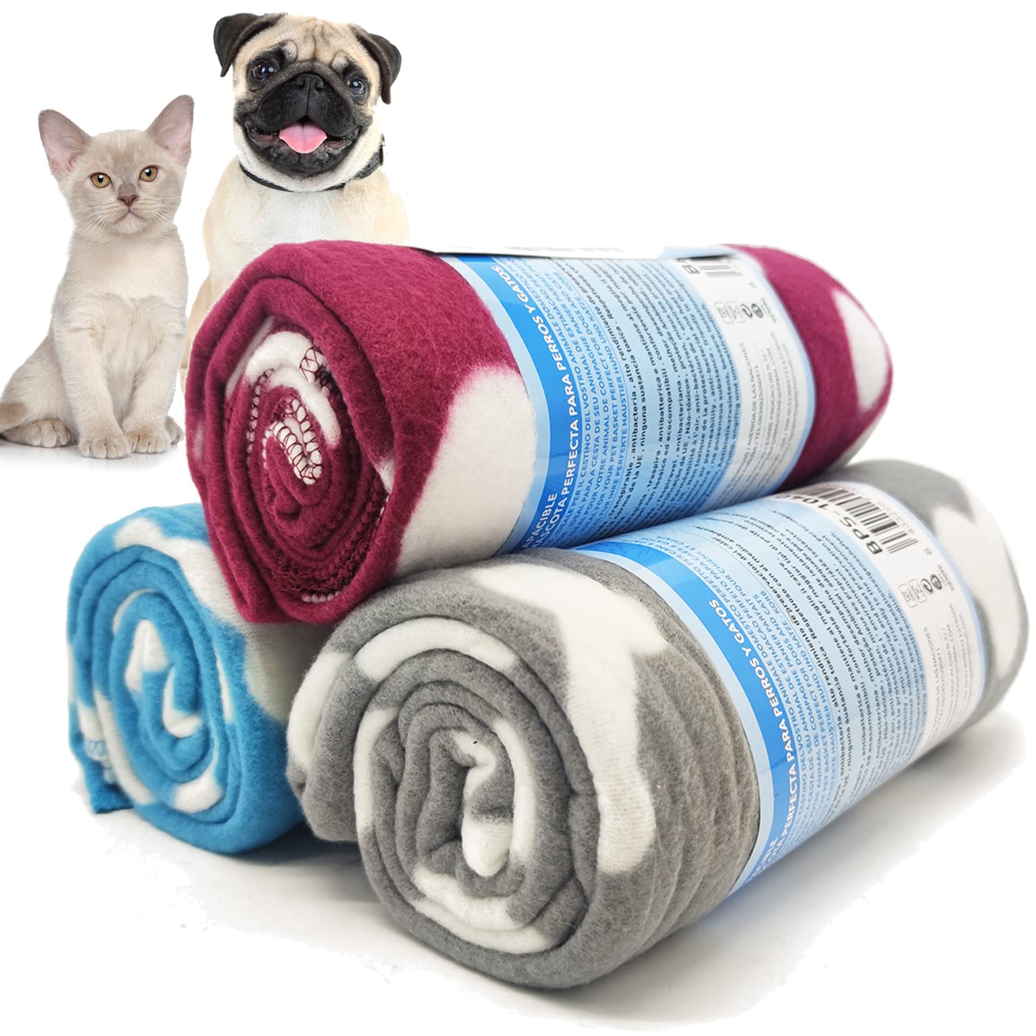 BPS 3 Piece Blanket for Dogs Cats Pets Soft Blanket 2 Sizes to Choose Colours Random (Size M: 80 x 80 cm) BPS-1039 x 3
