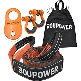 Offroad Recovery Gear Kit 4x4, Including 3" x8' Tree Saver Strap, 2 D-Ring Shackles and 10 Ton Snatch Block Pulley, Winch Accessories Recovery Gear for ATV, UTV, SUV and Truck Orange