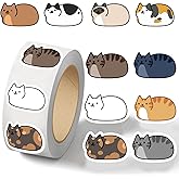 500PCS Cute Cat Stickers Roll 10 Styles Kawaii Cat Stickers Cats Party Favors Kawaii Animal Decals Vinyl Waterproof Sticker Cute Sticker Pack(500 Per Roll)