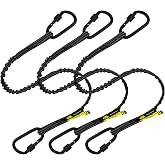 BearTOOLS Dual-Connector Tool Lanyard, 9 kg Max Load, Elasticated Tool Tether with Aluminium Screw-Lock Connection Hooks, Reflective Webbing, 3 ft, Black, 3 Pack