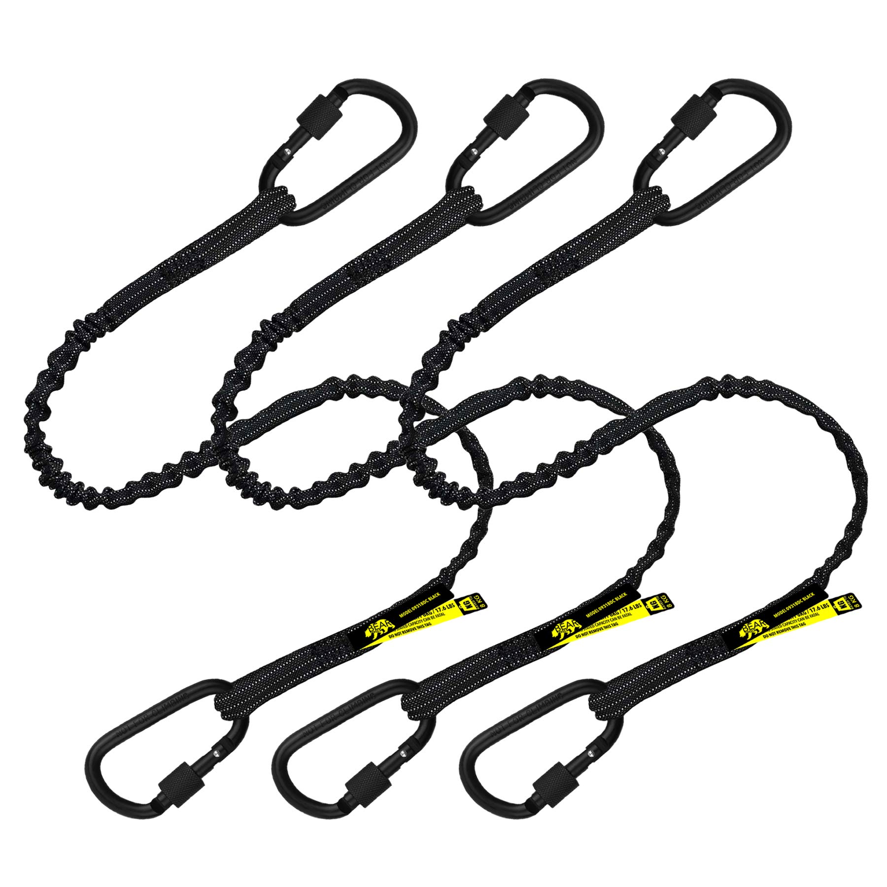 Premium Quality Dual Carabiner Tool Lanyard – Safety Fall Protection – Aluminium Screw Lock – Twin Locking Attachments - Ultra-Sturdy Tool Leash – Reflective Hi Visibility - 3 Foot (Black 3PK)
