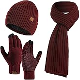3PCS Winter Unisex Hat Scarf Gloves Set Warm Knit Beanie Hat Touchscreen Gloves Long Scarf Outfit for Men and Women
