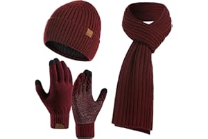 3PCS Winter Unisex Hat Scarf Gloves Set Warm Knit Beanie Hat Touchscreen Gloves Long Scarf Outfit for Men and Women