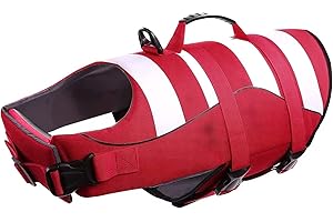 HJKIOPC Dog Life Jacket with Reflective Stripes,Adjustable High with Strong Rescue Handle Dog Life Vest for Swimming and Boating (S (Chest Girth: 16.5"-20.9"), Red)