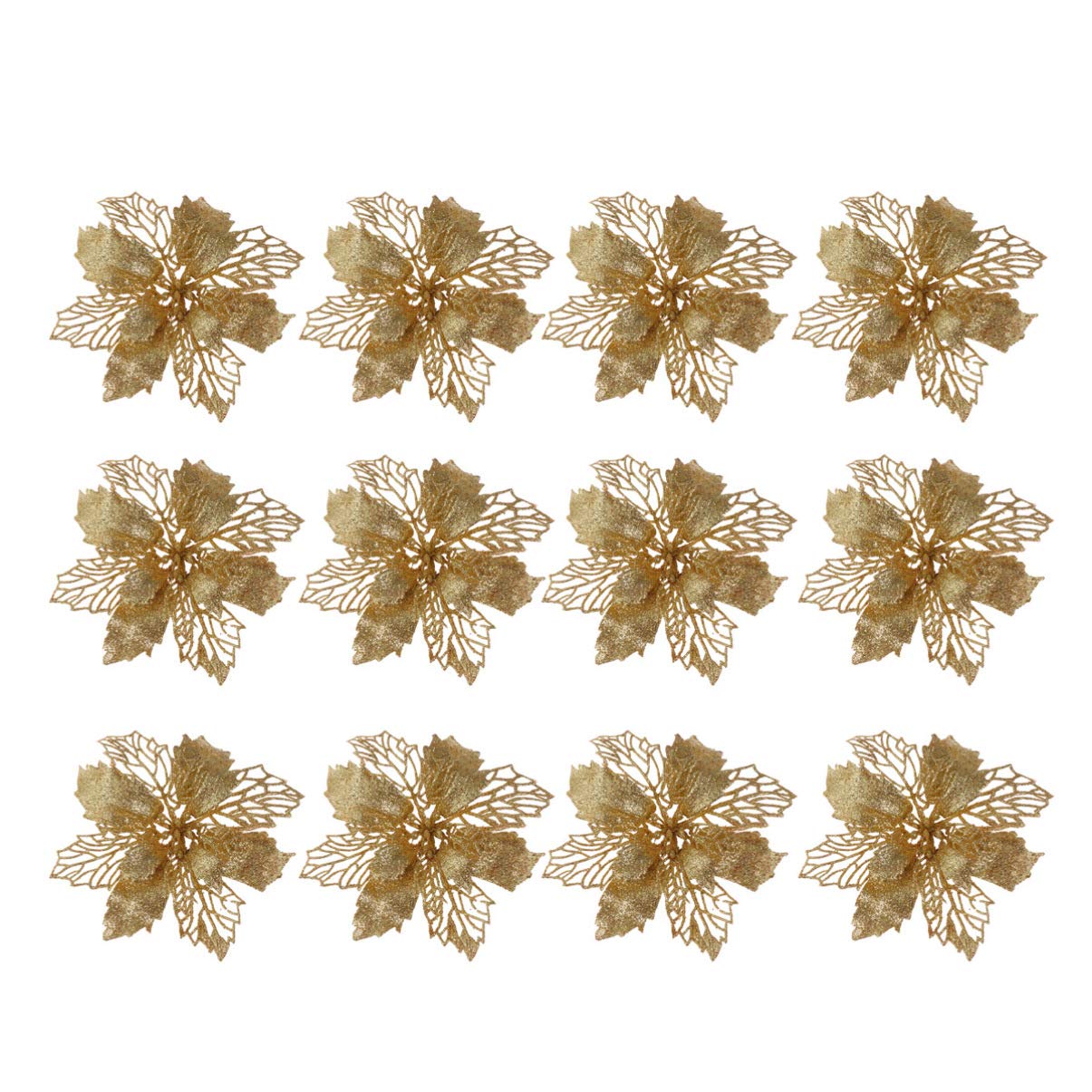 Toyvian Poinsettia Glitter Christmas Tree Decoration, Artificial Christmas Flowers Decoration for Christmas Tree, Christmas Wreath Pack of 12