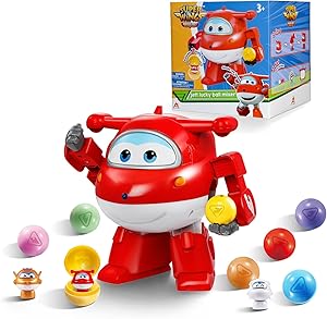 Super Wings Lucky Ball Spielzeug Jett, 20,5 cm, 7 Lucky Ball 2-in-1-Transformator-Spielzeug, mit 3 Sets von DIY-Aufklebern, Spielzeug-Flugzeuge und -Roboter für Kinder Jungen und Mädchen ab 3 Jahren