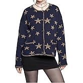 BEAUDRM Women's Star Sweater Cardigan Goth Grunge Button Up Chunky Oversized Cardigan with Pockets Vintage 70s Outfits