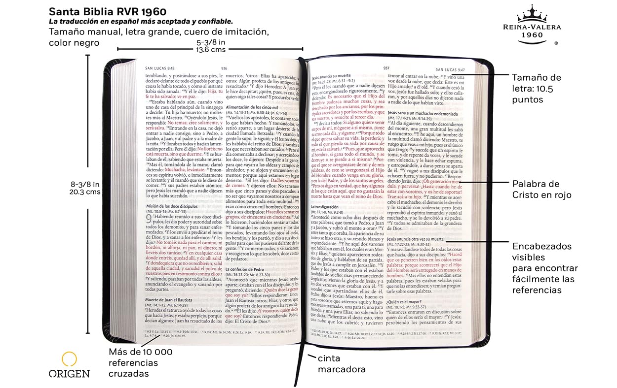 Biblia Reina Valera 1960 letra grande. Símil piel color negro, tamaño manual / Spanish Holy Bible RVR 1960. Handy Size, Large Print, Black Leathersoft (Spanish Edition) Biblia Reina Valera 1960 letra grande. Símil piel color negro, tamaño manual / Spanish Holy Bible RVR 1960. Handy Size, Large Print, Black Leathersoft (Spanish Edition) Bonded Leather