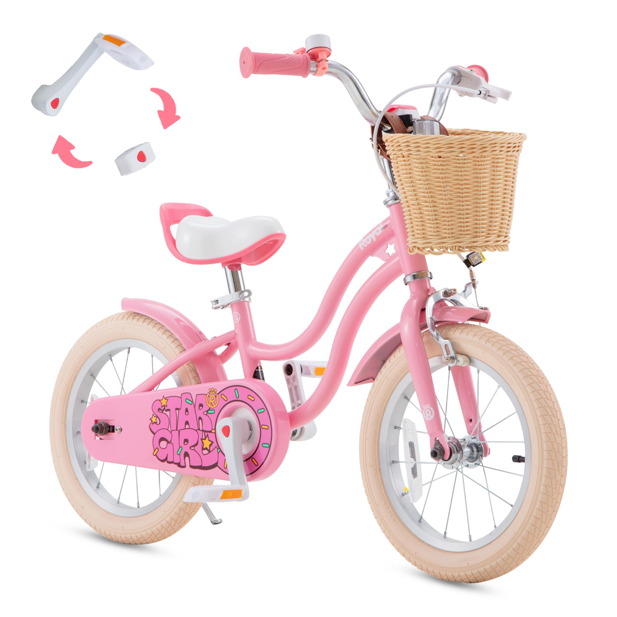 RoyalBaby Girls Bike EZ Kids Bike Stargirl Training Free Balance to Pedal Easy Learning Bicycle, 12 Inch for Toddlers & Big Kids, Pink Image