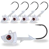 Reaction Tackle Swimbait Jig Heads with Weighted Hook - Realistic Fish Head Lures for Bass and Walleye - Soft Plastic Swimbait Heads for Freshwater and Saltwater (5-Pack)