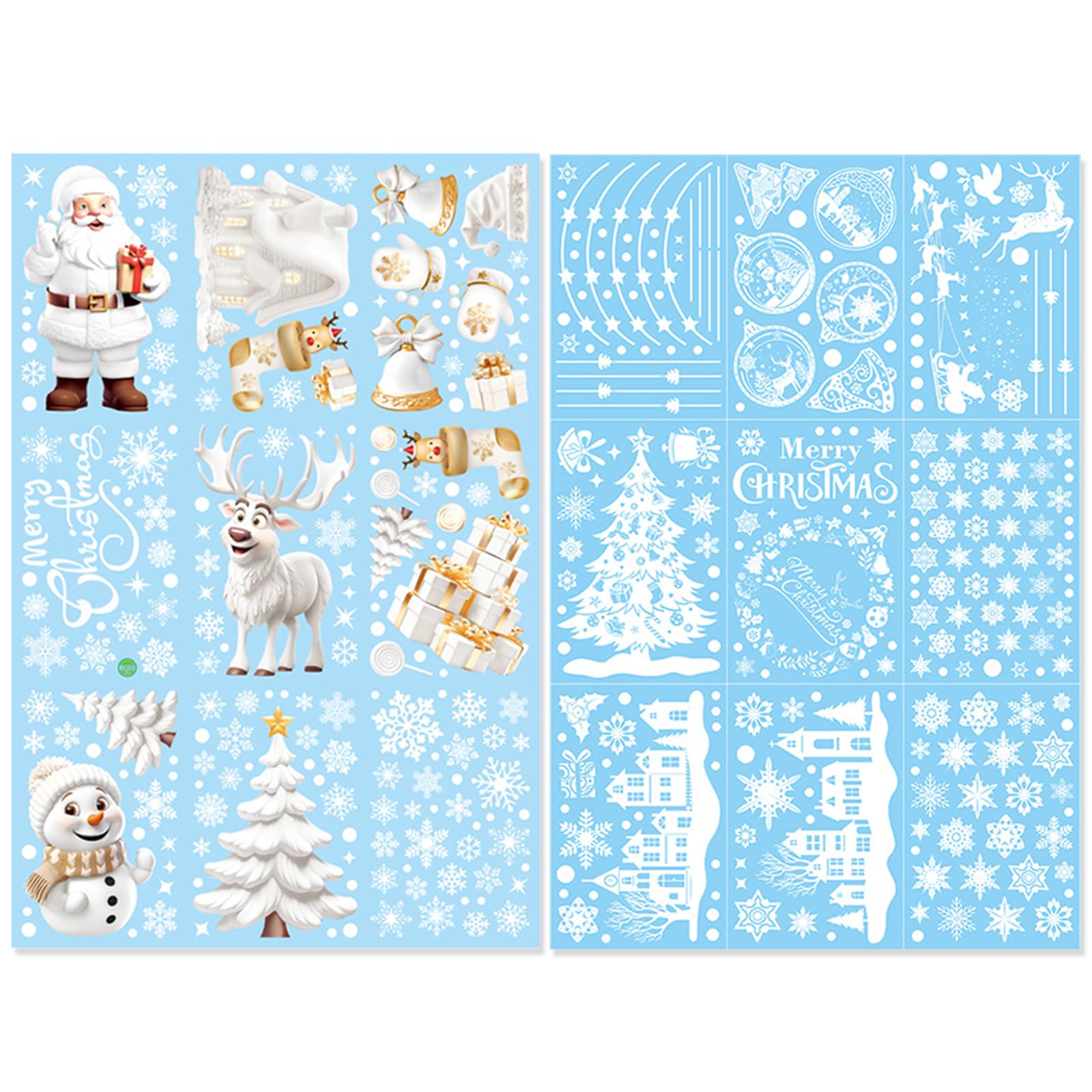 JSTHHTT 18 Sheet Christmas Window Stickers, 434 pcs Double Sided Christmas Window Decorations Stickers, Reusable Window Clings, for Xmas Window Decorations, Party Decorations