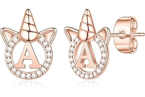 Hidepoo Unicorn Gifts for Girls Earrings, S925 Sterling Silver Post Gold/Rose Gold/White Gold Plated CZ Unicorn Stud Earrings Letter Initial Unicorn Earrings for Girls Jewelry Unicorn Gifts