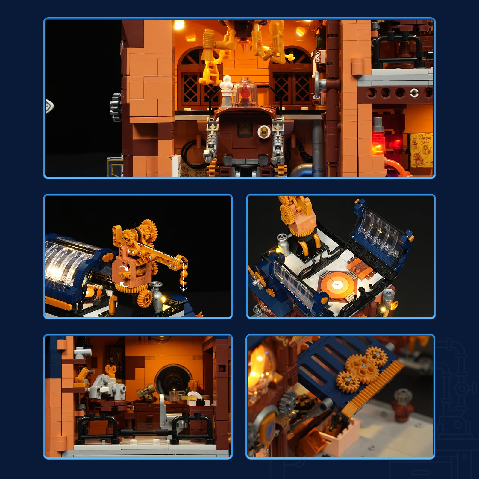Lumibricks Steampunk Mechanische Werkstatt mit Beleuchtung, 2006 Klemmbausteine, Gebäude-Modell mit Schnellmontage & beweglichen Elementen, Sammler-Bauset für Erwachsene und Jugendliche 4