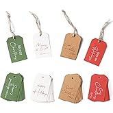 C2U Christmas Gift Tags – 48 Pack Holiday Present Tags with Jute Twine – 8 Festive Designs Blank on Back – Paper Christmas Name Tags for Wrapping, DIY, Xmas Decorations & Gift Labeling