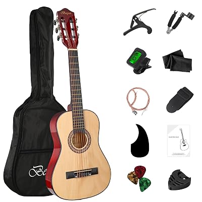 BESYOU 30" Wood Acoustic Guitar with Case,guitar book and Accessories for Kids/Girls/Boys/Beginners (Natural)