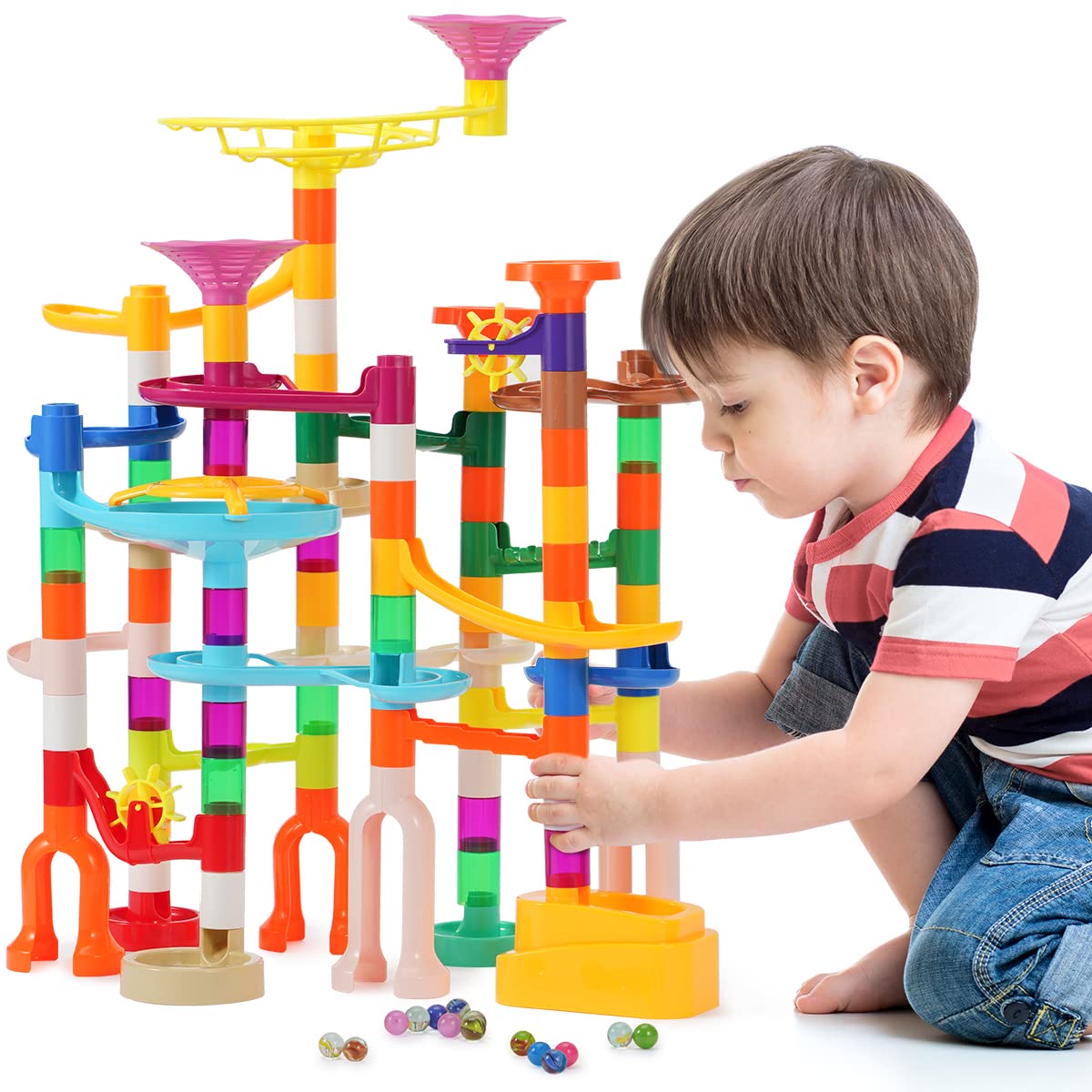 Photo 1 of 166 pcs Marble Run, Upgraded Marbles Run Kit for Kids STEM Toys with Glow Marbles, Beginner Marble Race Track Set with Colorful Marbles Birthday for Kids Boys Girls 3 4 5 6 7 8 9 10 11 12