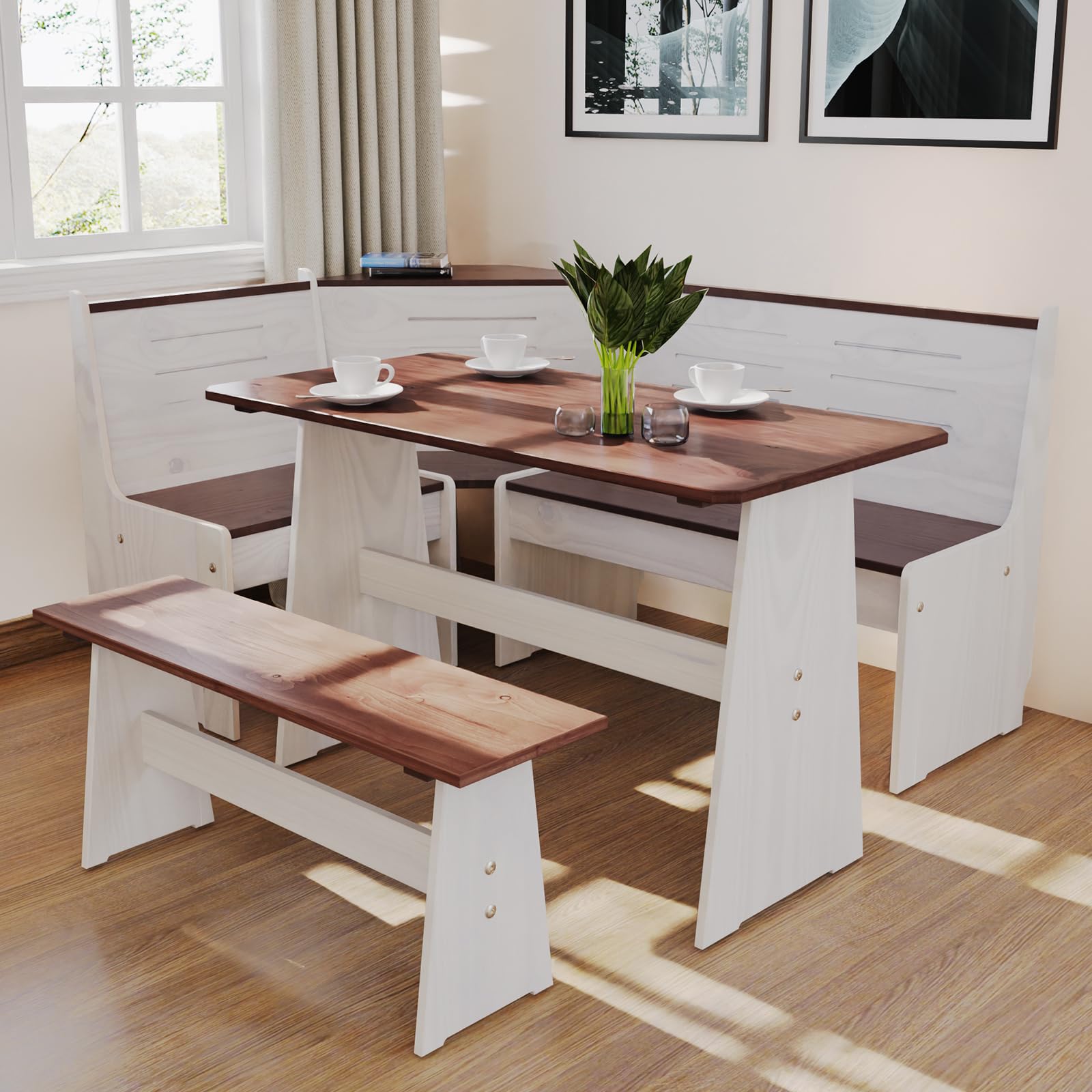 Photo 1 of ***PARTIAL SET - PRICE ADJUSTED***
***TRUCK/TRAILER PICKUP ONLY***
Breakfast Nook Table Set - Corner Kitchen Dining Table Set for 4-6 People, Solid Pine Wood Modern Farmhouse Dining Room Set with L-Shaped Bench, Space-Saving for Small Spaces & Apartments,