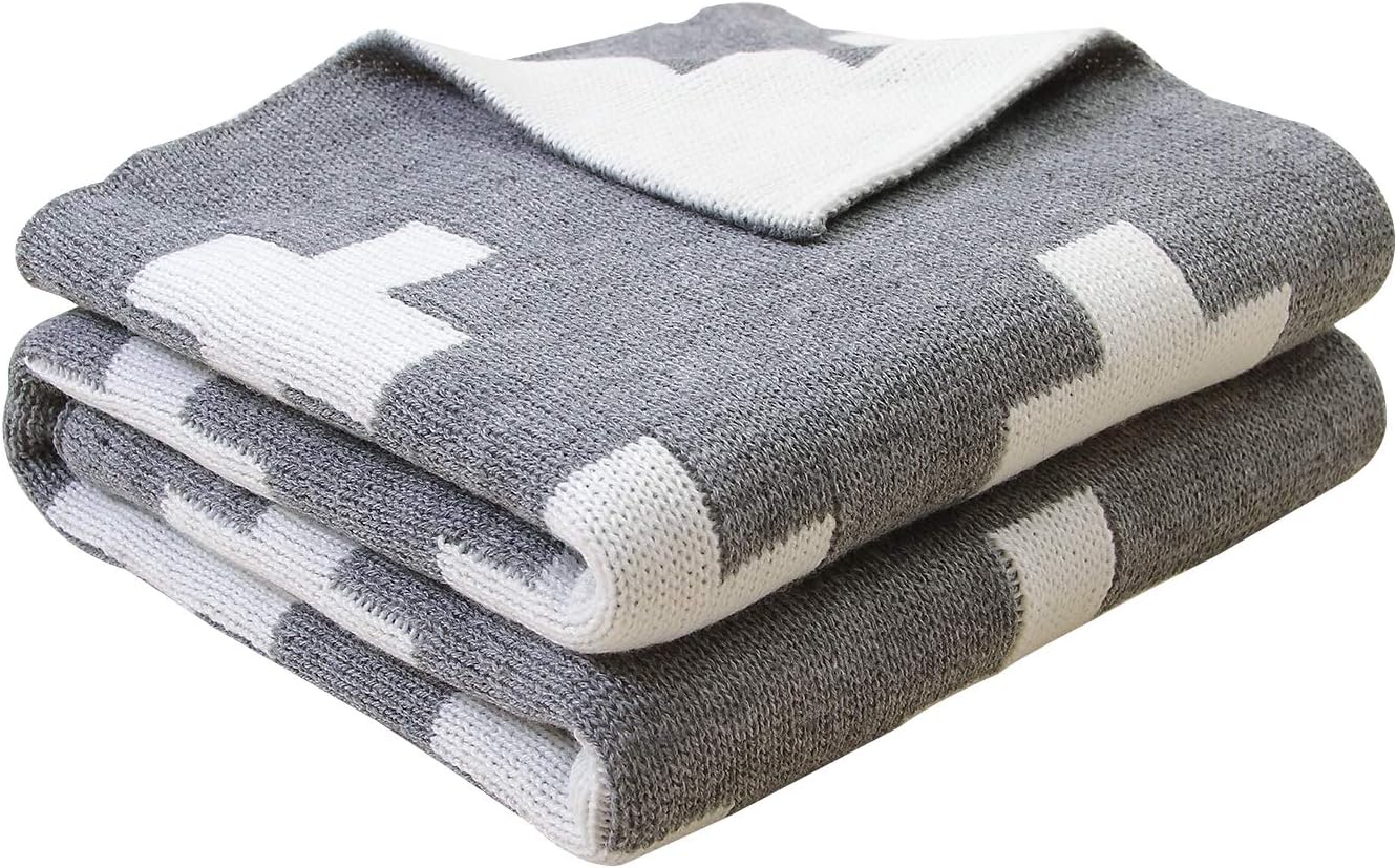 mimixiong Baby Blankets Knitted Double Layer Soft Cellular Pram Blankets,Cross Swiss Pattern (Grey)