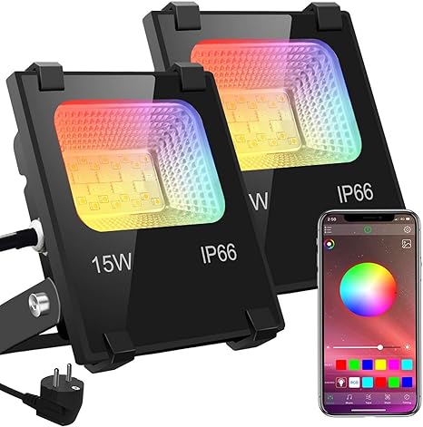 Rgb Led Strahler Fluter Aussen Bluetooth Objektbeleuchtung 2er Pack 15w Led Fluter Flutlichtstrahler Ip66 Wasserdicht Led Flutlicht Garten Stimmungslichter Amazon De Beleuchtung