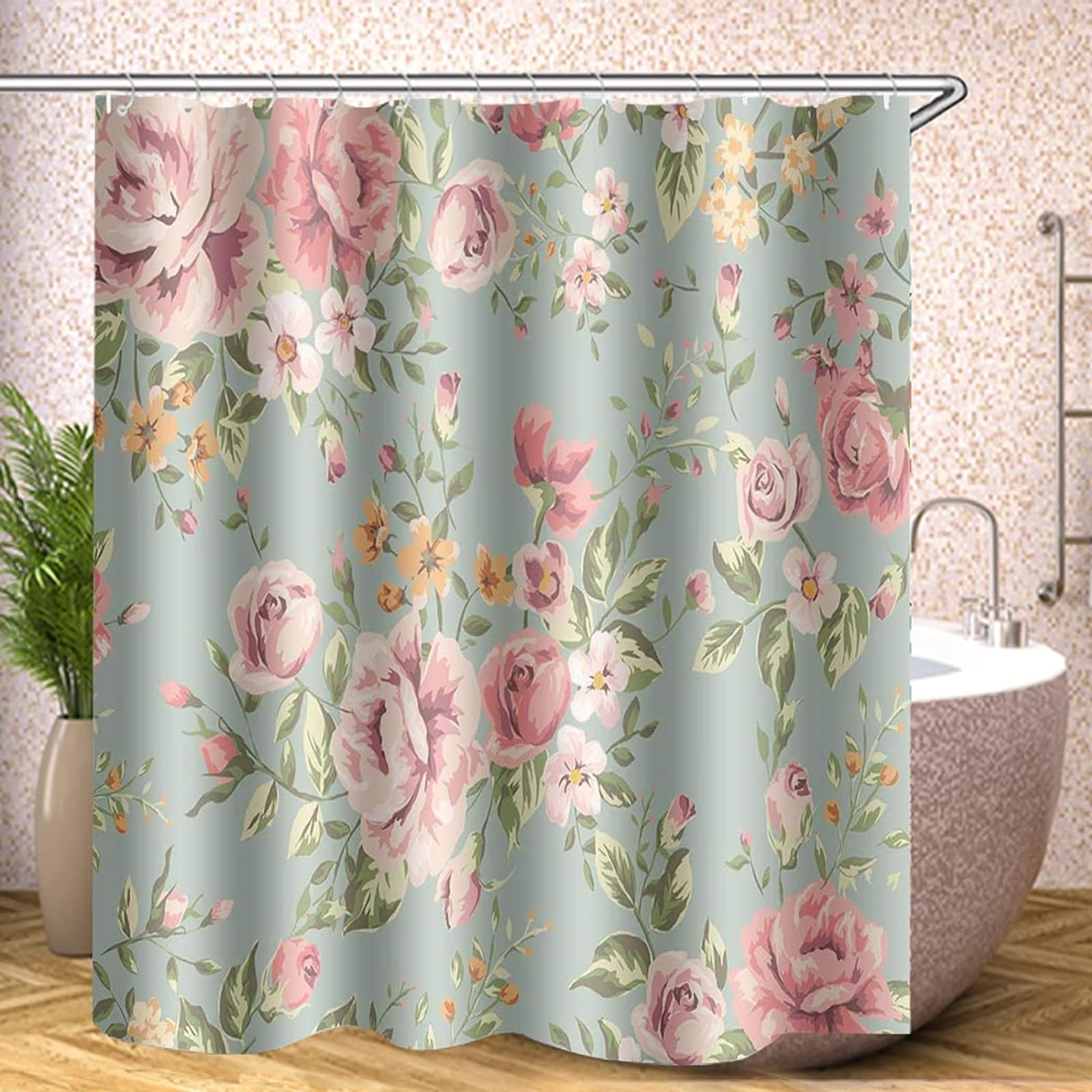SMchwbc Flower Shower Curtain Flower 120 x 200 cm 180 x 200 cm 180 x 180 cm 200 x 240 cm Textile Pink Pink Blue 100% Polyester Shower Curtains Waterproof (1.180 x 180 cm)