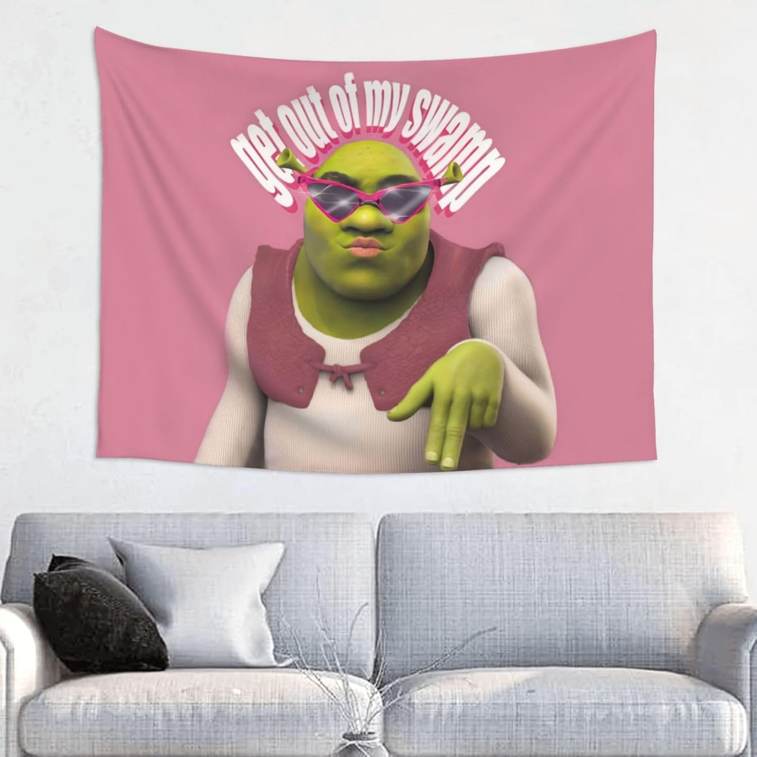 Tapestries - Shrek tapestry Pink Get Out Of My Swamp tapestry 30x40in Funny Meme Tapestries Wall Hanging Art Poster For Bedroom Living Room