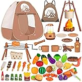 NisKaqsn 80PCS Kids Camping Toys Set with Play Tent Campfire Toys,Toy BBQ Grill Set,Pretend Cutting Play Food Set for Kid Kitchen, Indoor Outdoor Toys Pretend Playset for Toddler,Gifts for Boys Girls