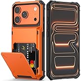 Nvollnoe Compatible with iPhone 17 Pro Case with Card Holder[Store 5 Cards] Dual Layer Heavy Duty Shockproof Wallet Case with Hidden Card Slot Large Storage Cover for Men&Women 6.3''(Orange)