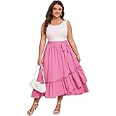 Wealywa Women's Summer High Waist Skirt Boho Tie Knot Maxi Skirt for Women Casual Beach Ruffled Swing A line Skirts Plus Size