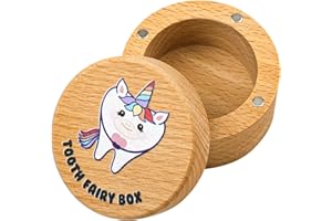 XIHIRCD Magnetic Tooth Fairy Box for Boys Girls, Wooden Tooth Keepsake Box for Lost Teeth Cute Tooth Holder First Tooth Storage Box Birthday Souvenir Gift (Unicorn)