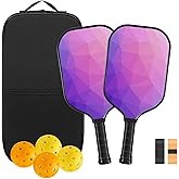 Pickleball Paddles Set of 2 Lightweight Pickleball Rackets, Fiberglass Surface, 4 Balls, 1 Bag, 2 Grip Tape