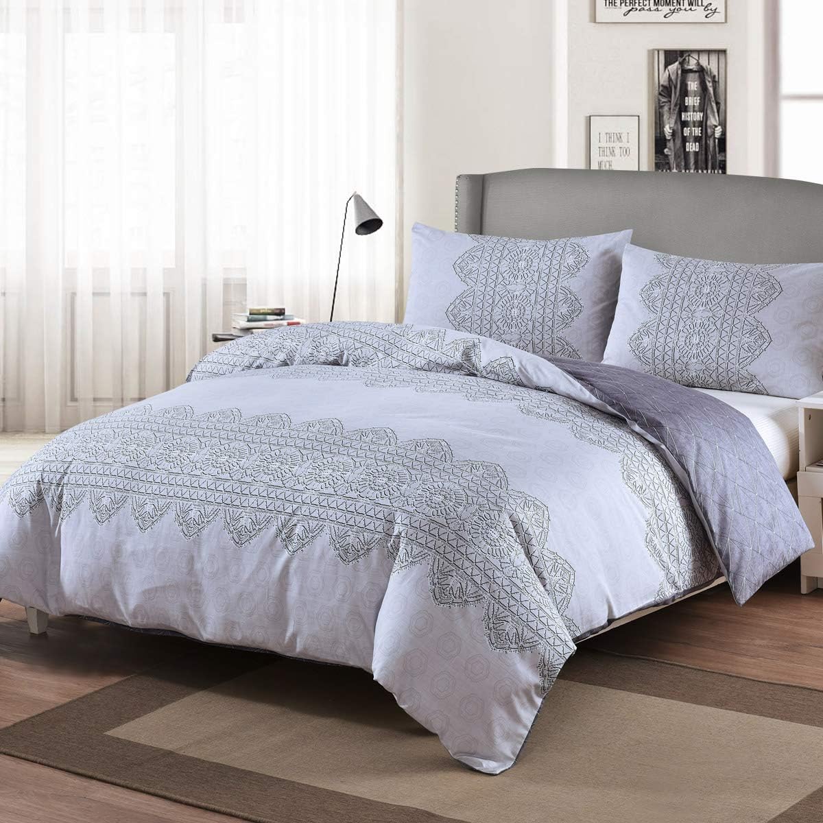 RUIKASI Bedding Set Double Bed, 3 PC Bedding Set 100% Pure Cotton Duvet Cover Double Bed Size 200x200 cm with Zip and 4 Corner Loops, 2 Pillowcases (Klos, Double)