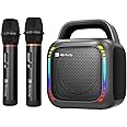 Karaoke Machine with 2 Wireless Microphones, Portable 5.0 Bluetooth Speaker for Adults & Kids, with 50W Speaker,Handle &RGB Lights, Supports TF Card/USB/Aux in/TWS,for Home,Party,Performance,Meeting