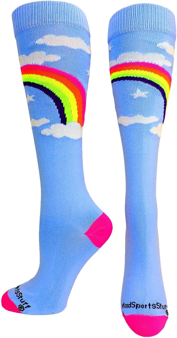 MadSportsStuff Neon Rainbow Clouds Over The Calf Athletic Socks : Clothing