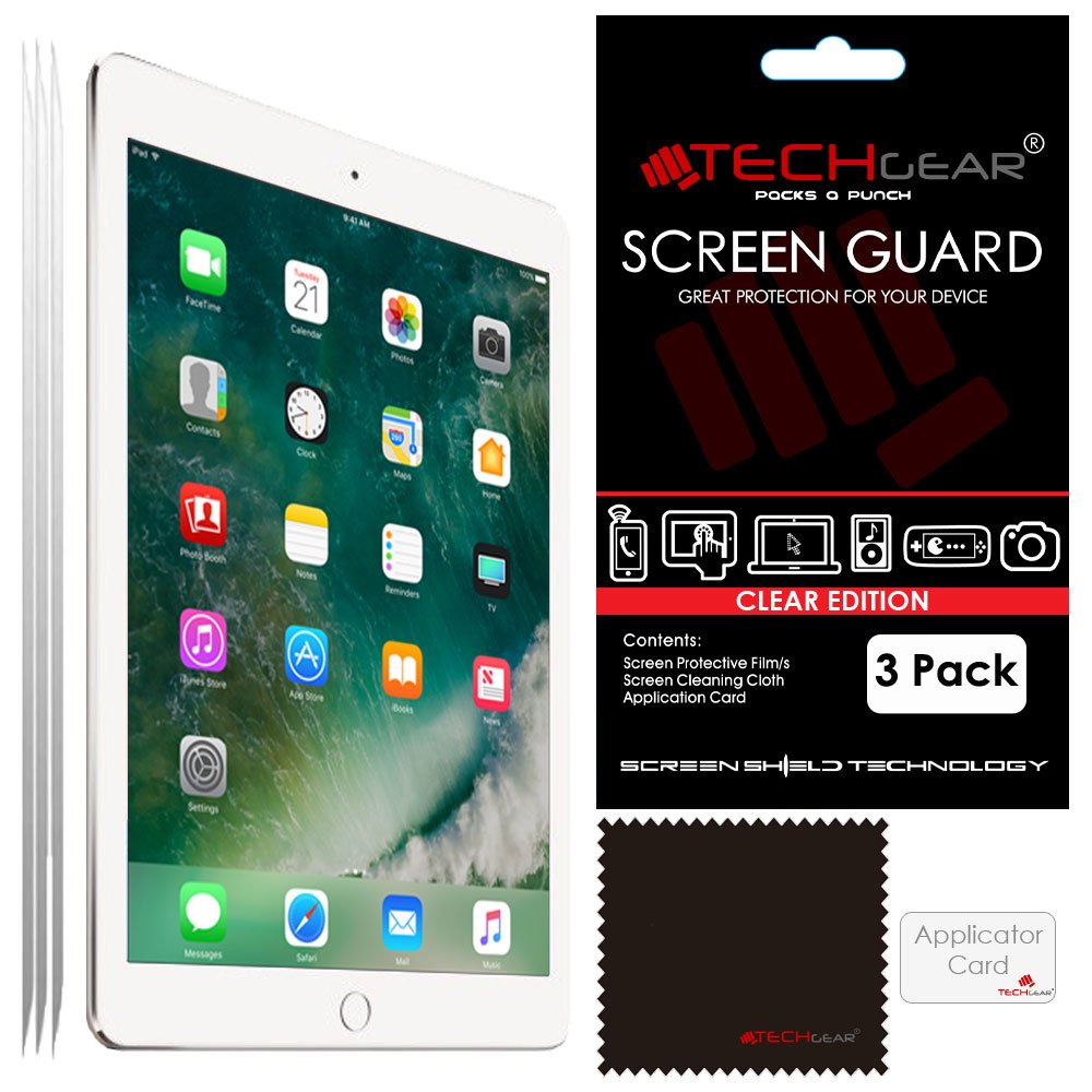 TECHGEAR [Pack of 3] Screen Protectors for iPad 9.7" (2018/2017) - Clear Screen Protector Guard Cover with Cloth & Applicator Card, Compatible with Apple iPad 6th Gen & 5th Gen