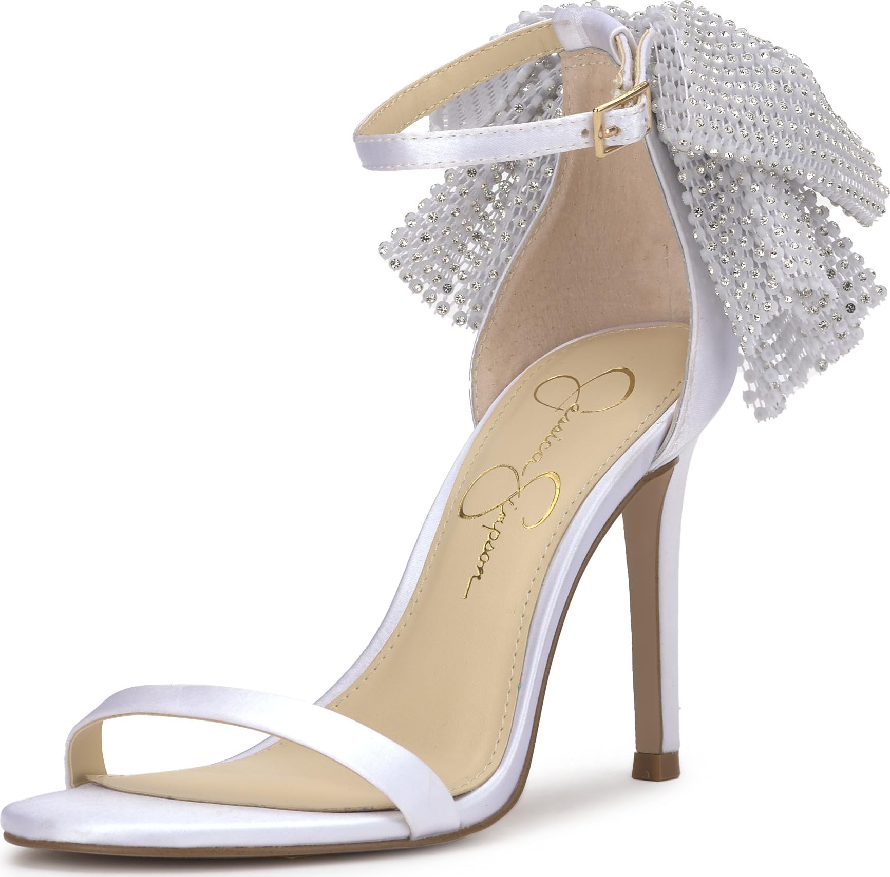 Jessica Simpson Moure Embellished Bow Heeled Sandal, White, 8.5