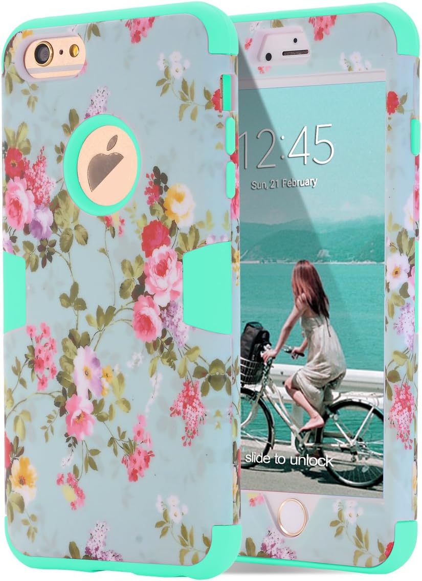 iPhone 6s Plus case, iPhone 6 Plus case Flower, TOPSKY [Love Flower Series] Three Layer Heavy Duty High Impact Resistant Hybrid Protective Cover Case for iPhone 6/6s Plus (Only for 5.5"), Mint